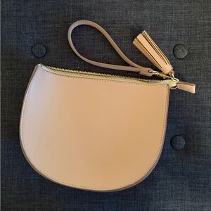 Beige Faux Leather Mini Clutch with Wrist Strap